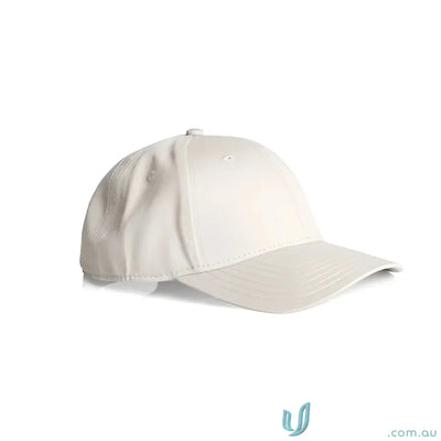 Light-colored plain snapback cap with curved peak and tonal under-peak lining