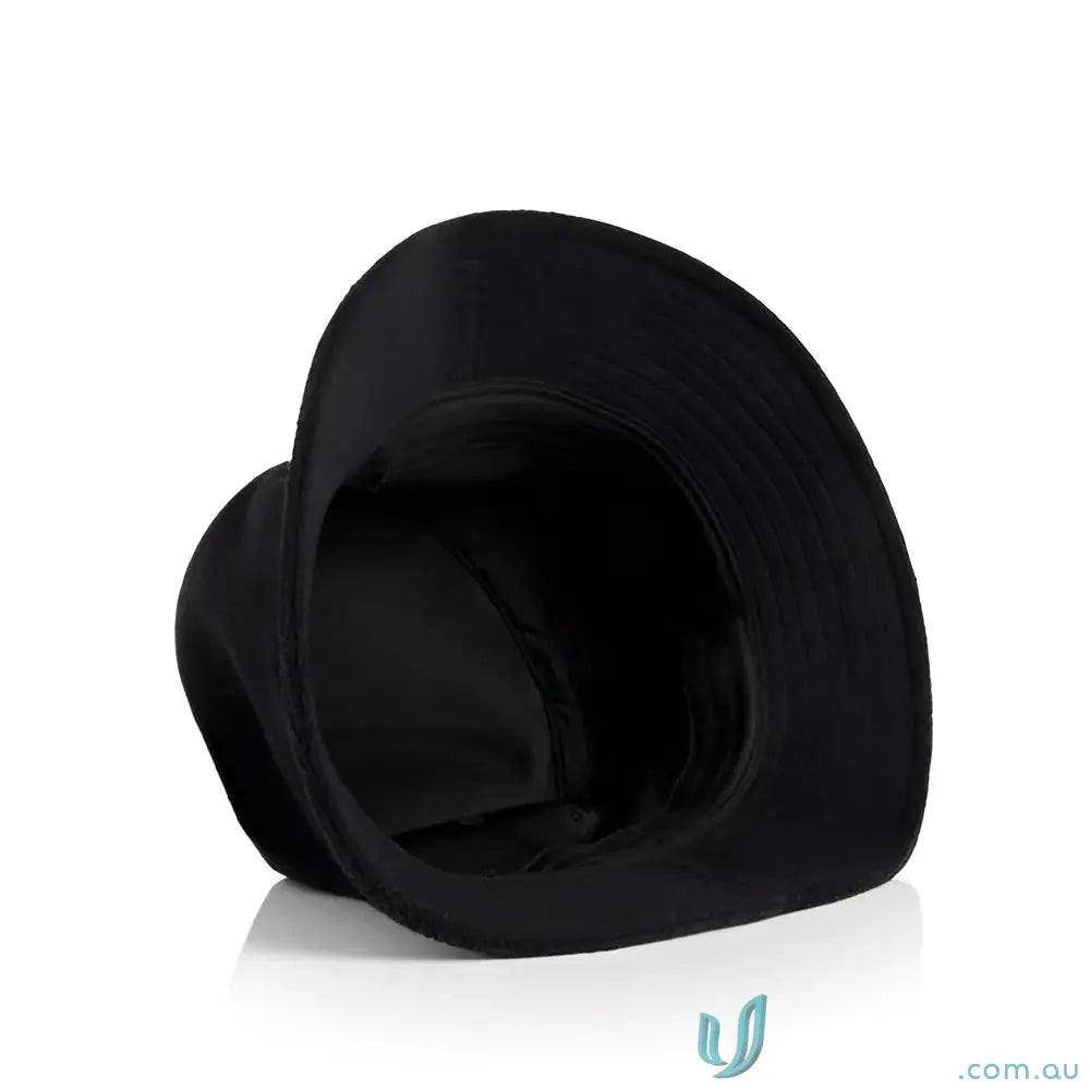 Black cotton terry bucket hat with wide brim and reinforced stitching for uniforms