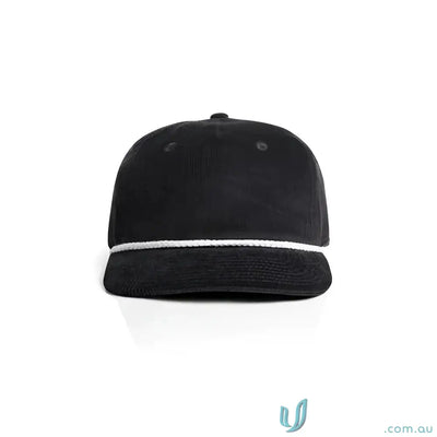 Black 16-wale Partridge Cord unstructured five-panel cap with matte nylon rope detail