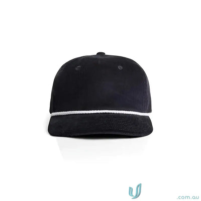 Dark blue unstructured five-panel cap with 16-wale Partridge cord and matte nylon rope