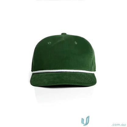 Forest green unstructured five-panel cap with 16-wale partridge cord and matte nylon rope