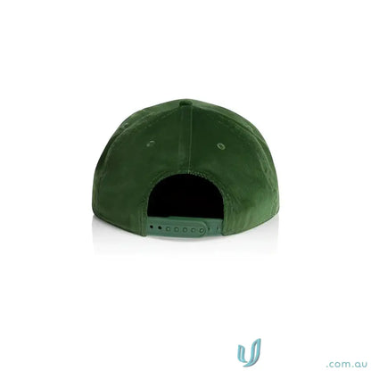 Green corduroy unstructured five-panel cap with matte nylon rope and adjustable snapback