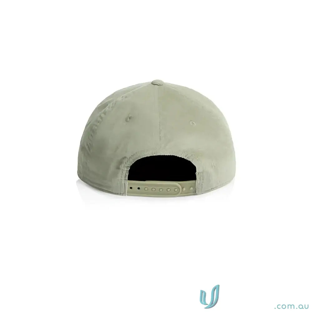 Light green unstructured five-panel cap with 16-wale Partridge cord and matte nylon rope