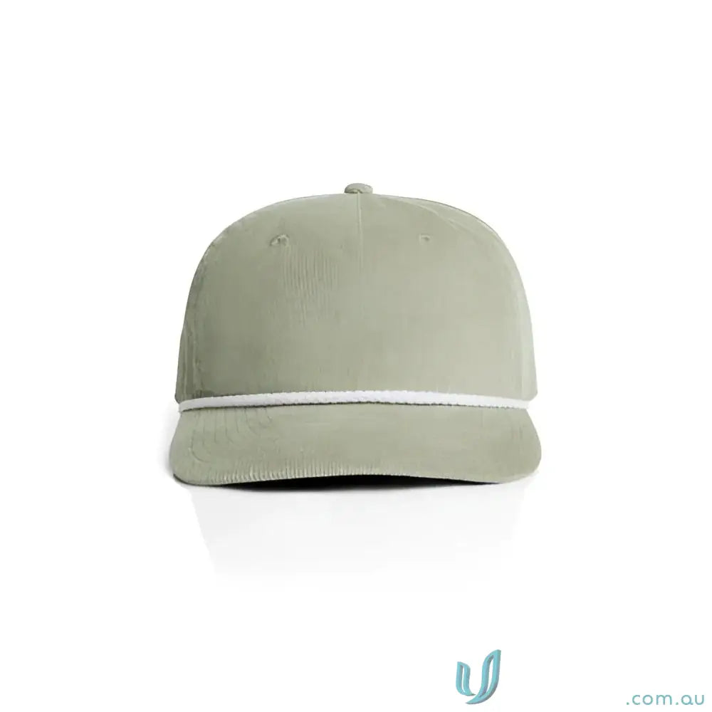 Light green unstructured five-panel cap with 16-wale partridge cord and matte nylon rope detail