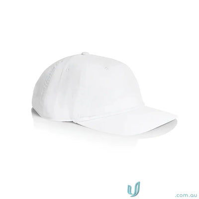 Plain white unstructured five-panel cap with 16-wale Partridge cord and matte nylon rope