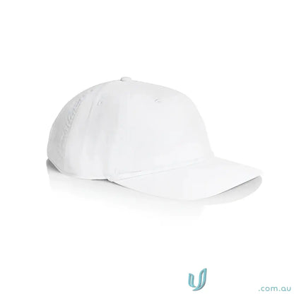 Plain white unstructured five-panel cap with 16-wale Partridge cord and matte nylon rope