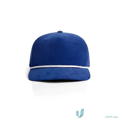 Royal blue unstructured five-panel cap with 16-wale Partridge cord and matte nylon rope