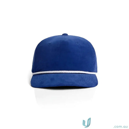 Royal blue unstructured five-panel cap with 16-wale Partridge cord and matte nylon rope