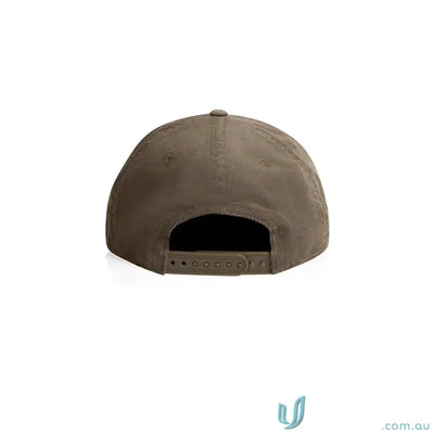 Olive green unstructured five-panel cap with 16-wale Partridge cord and matte nylon rope