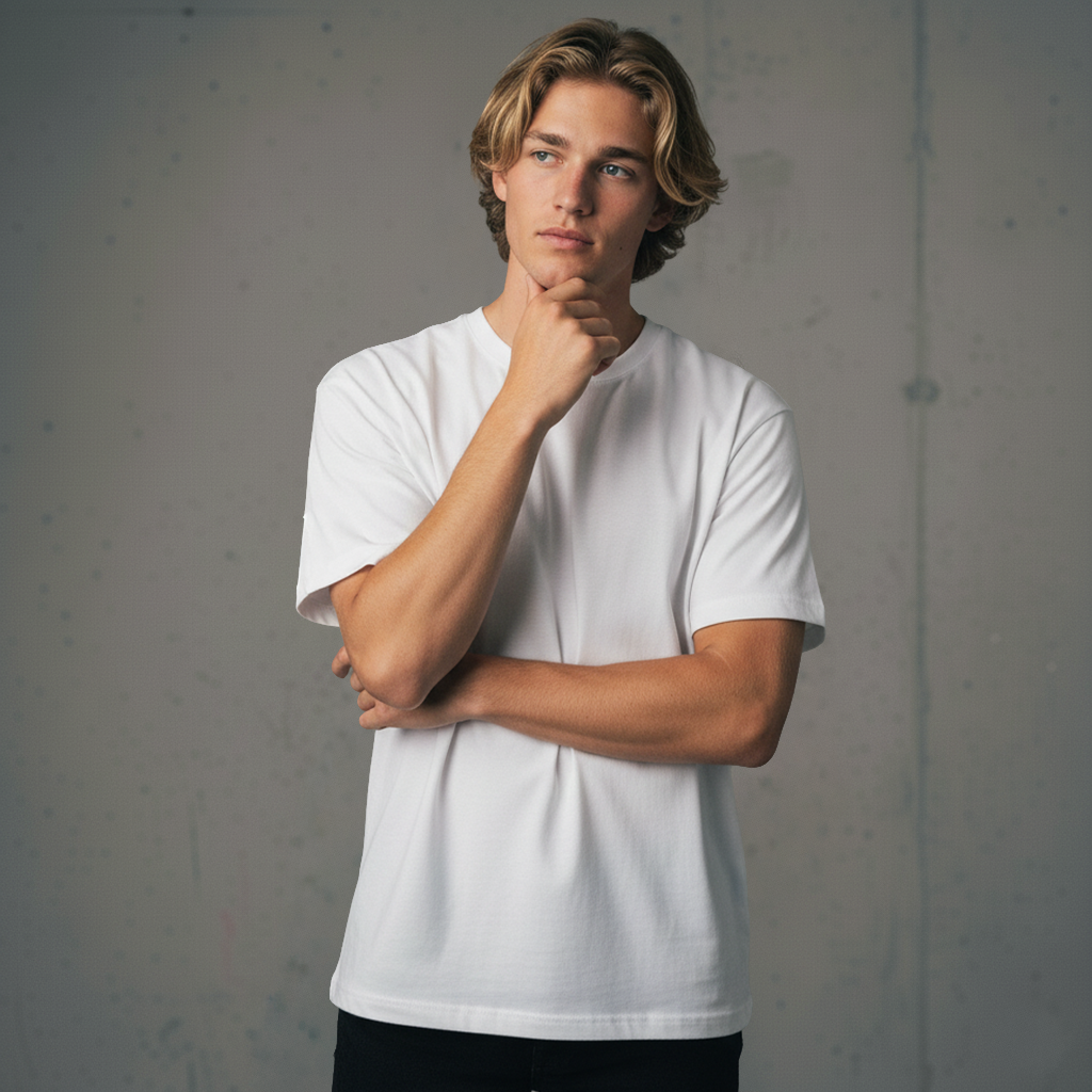 Premium organic heavyweight t-shirt, white cotton crew neck short sleeves