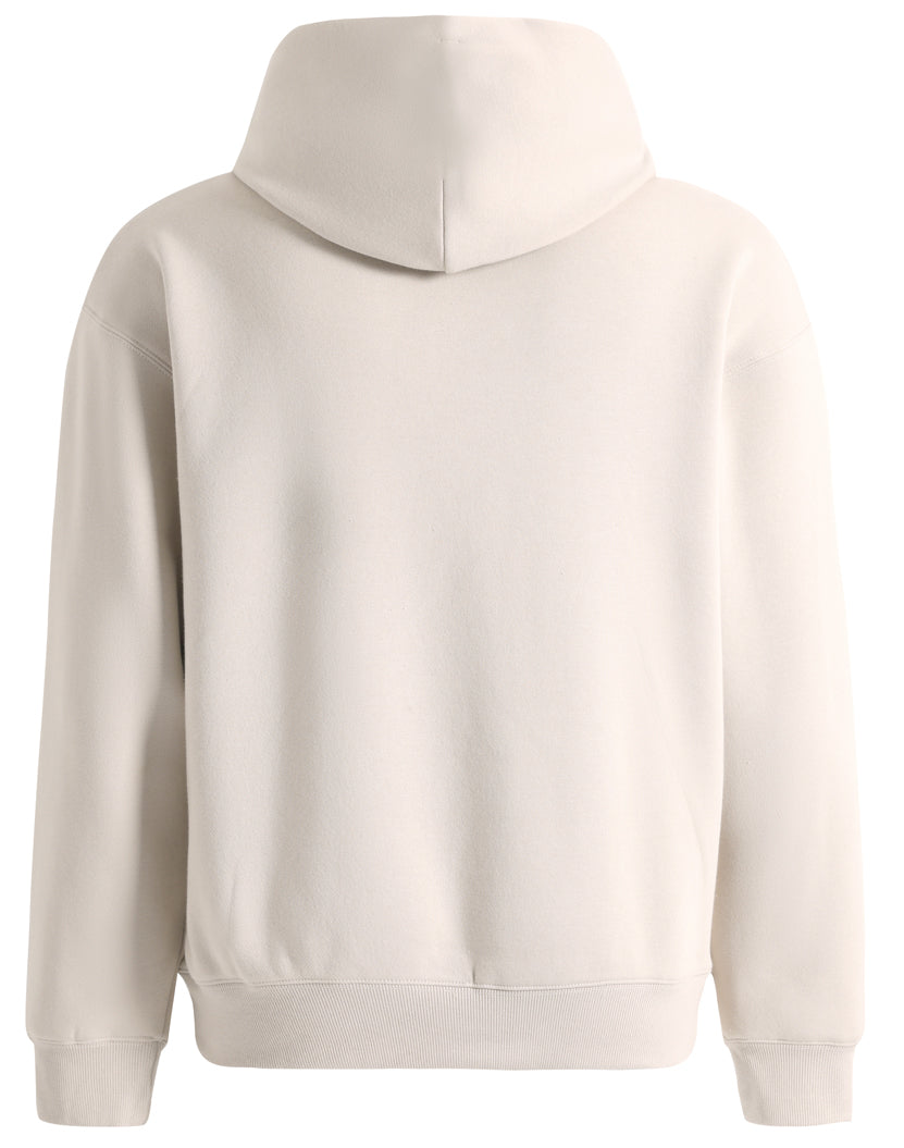 Premium oversized bone hoodie in soft cream cotton with drawstring hood and ribbed cuffs