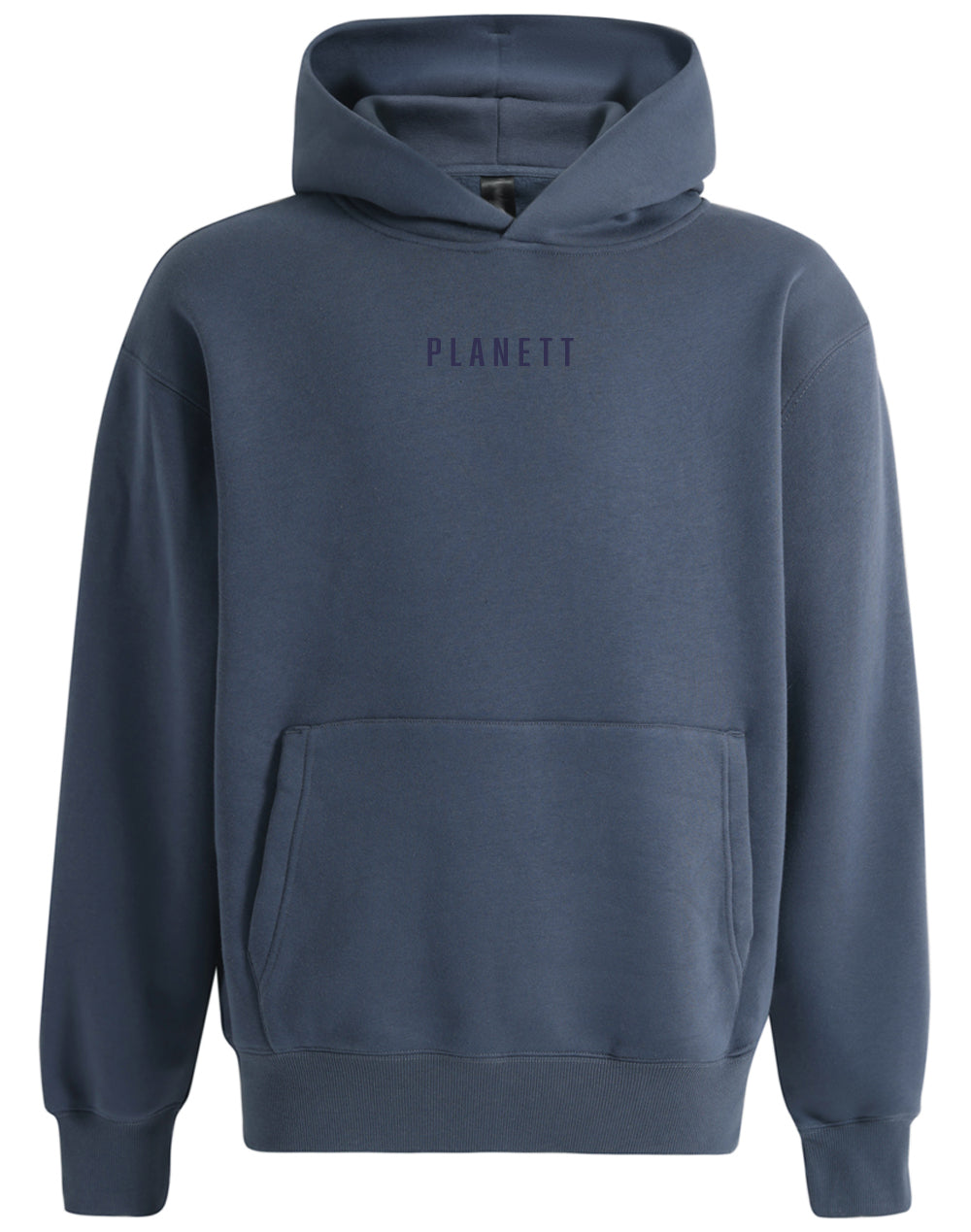 Navy blue premium oversized slate hoodie with Planett logo on chest