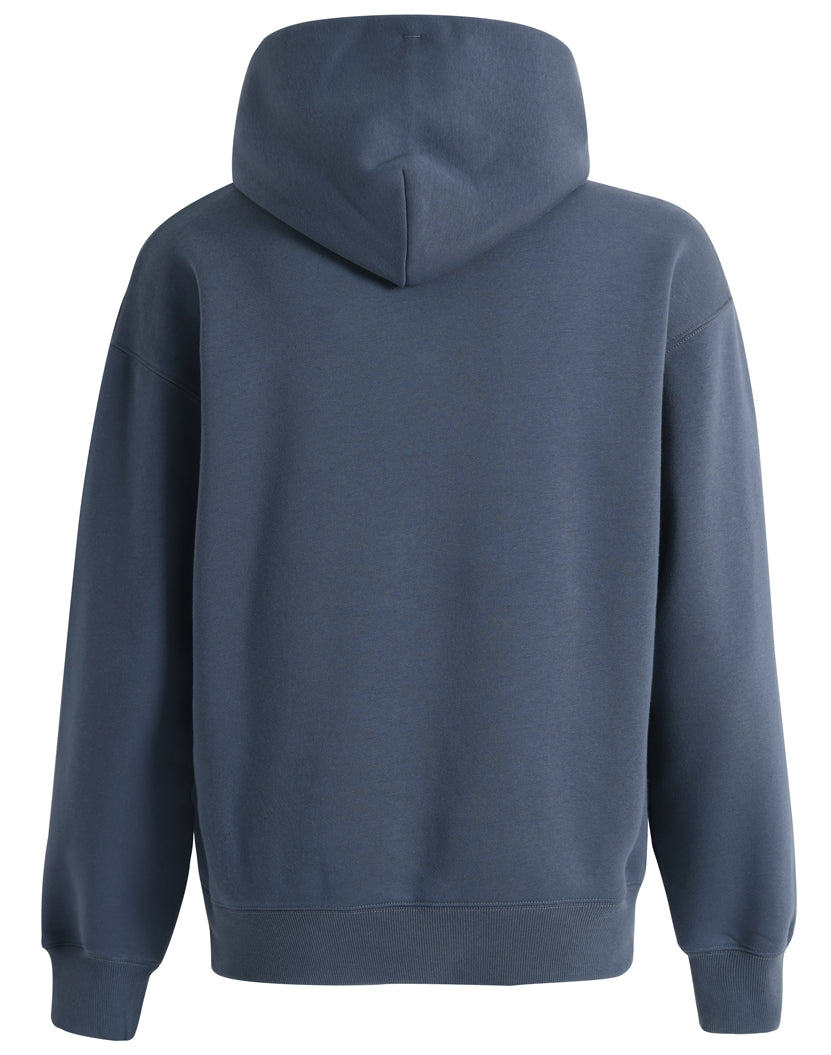 Navy blue oversized slate hoodie with drawstring hood and ribbed cuffs