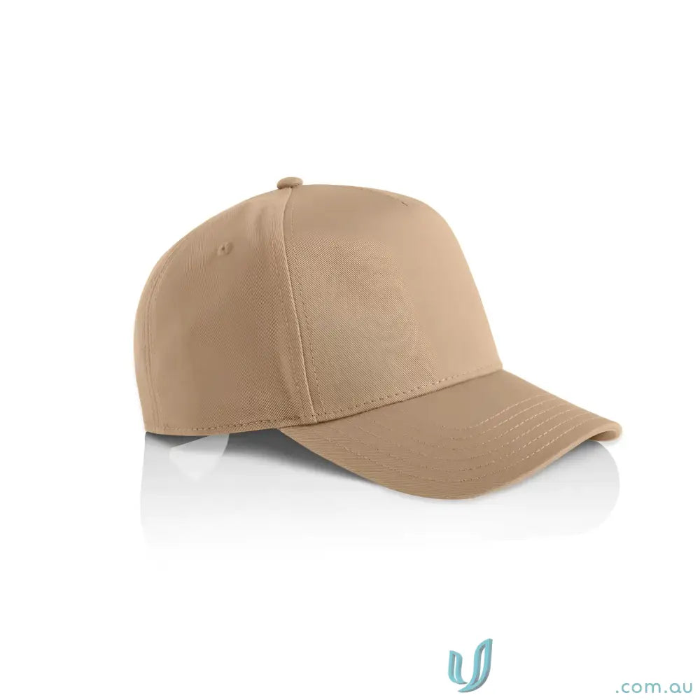 Light brown baseball cap with curved peak and plastic snapback, tonal under-peak lining