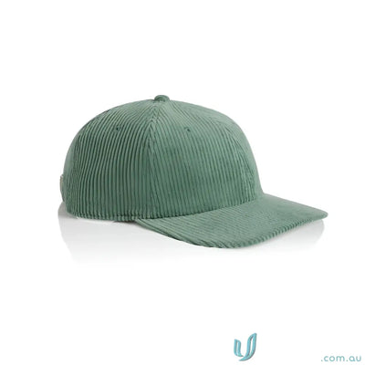Sage green unstructured six-panel cap with 8-wale partridge cord and adjustable metal clasp