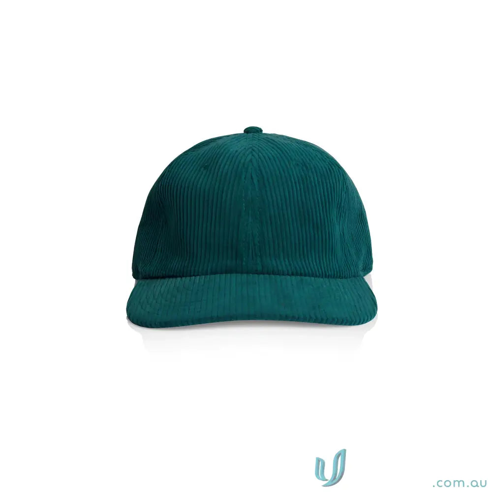 Teal unstructured six-panel cap with 8-wale partridge cord and adjustable metal clasp