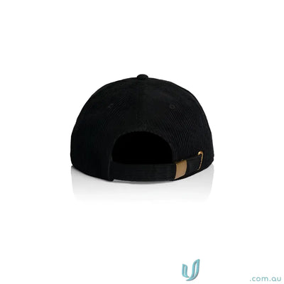 Black 8-wale partridge corduroy unstructured six-panel cap with adjustable metal clasp