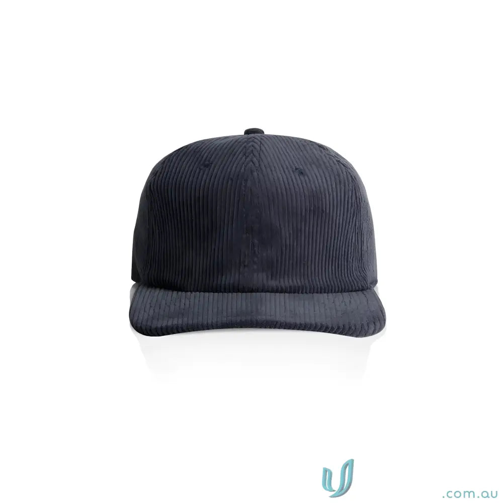 Dark grey unstructured six-panel cap made from 8-wale partridge cord with adjustable metal clasp