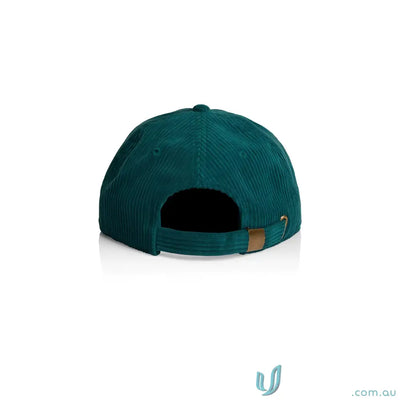 Teal unstructured six-panel cap with 8-wale partridge cord and adjustable metal clasp