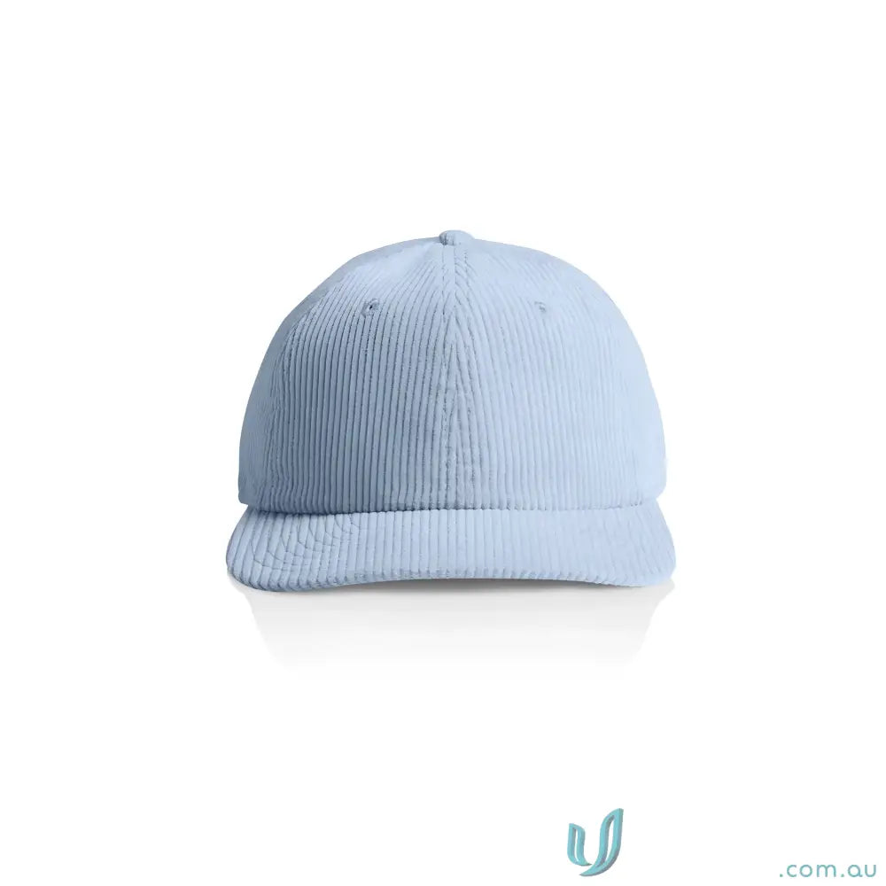 Light blue 8-wale partridge corduroy unstructured six-panel cap with adjustable metal clasp