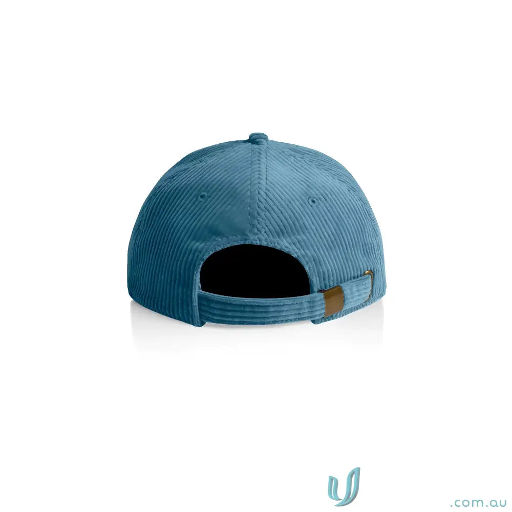 Light blue 8-wale partridge corduroy unstructured six-panel cap with adjustable metal clasp