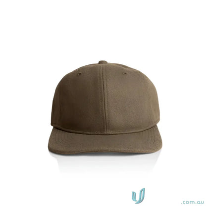 Olive green wool blend baseball cap with adjustable metal clasp and tonal under-peak lining