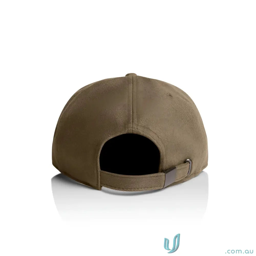Dark olive green wool blend cap with adjustable metal clasp fastener and tonal under-peak lining
