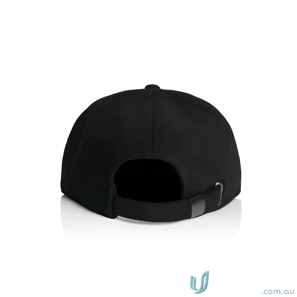 Black wool blend cap with adjustable metal clasp and tonal under-peak lining