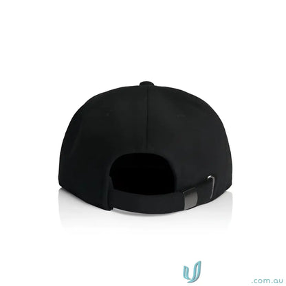 Black wool blend cap with adjustable metal clasp and tonal under-peak lining