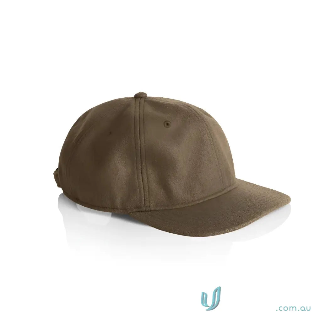 Olive green baseball cap with tonal under-peak lining and adjustable metal clasp fastener