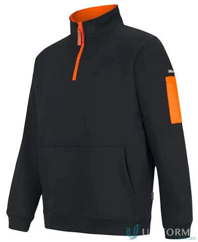 Black and orange quarter-zip fleece work hoodie in classic fit fleece for style and comfort