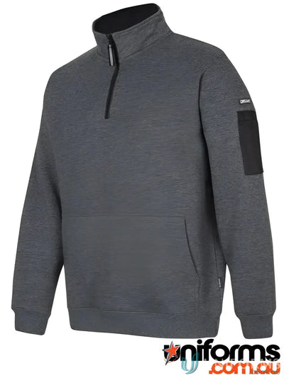 Gray quarter-zip fleece hoodie from Premium Trade Half Zip Fleece, a classic fit fleece work hoodie