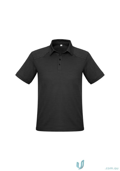 Black short-sleeved polo shirt from Profile Polo collection with jersey knit stay cool feel