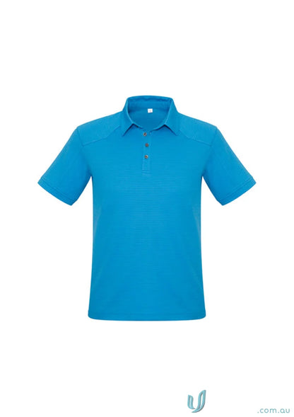 Blue short-sleeved polo shirt from Profile Polo collection, made of jersey knit stay cool fabric