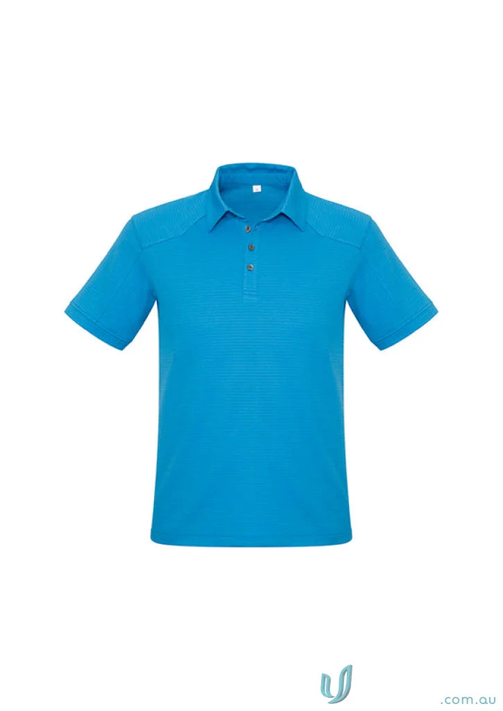 Blue short-sleeved polo shirt from Profile Polo collection, made of jersey knit stay cool fabric