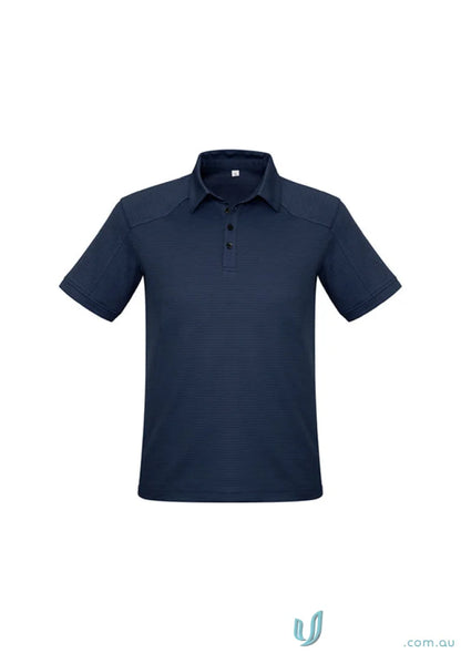 Navy blue short-sleeved polo shirt from the Profile Polo collection, made with jersey knit stay cool fabric