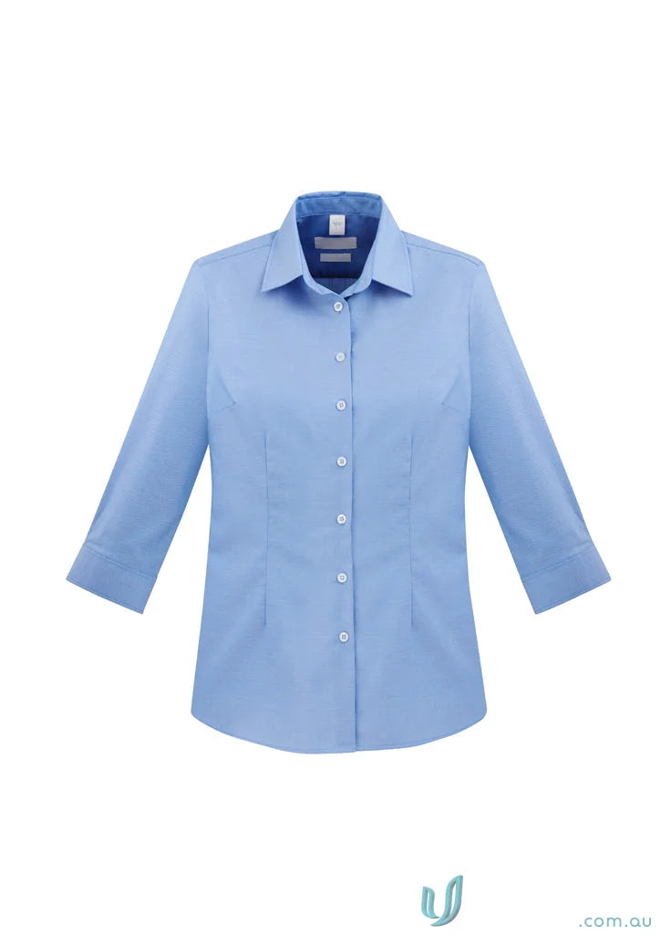 Light blue premium cotton three-quarter sleeve shirt for work uniforms and everyday wear