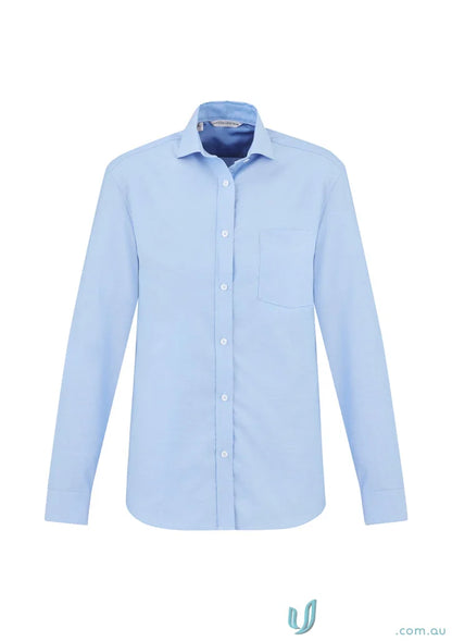 Light blue long-sleeved work uniform shirt made of premium cotton with chest pocket