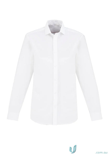 White long-sleeved work uniform shirt in premium cotton with chest pocket for Men