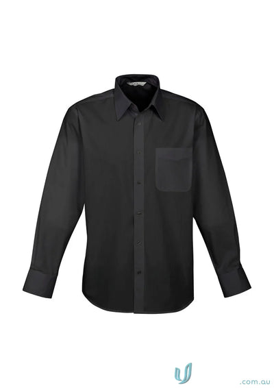 Black long-sleeved dress shirt in classic fit for uniforms and workwear - Pronto (EMB) Mens LS Shirt