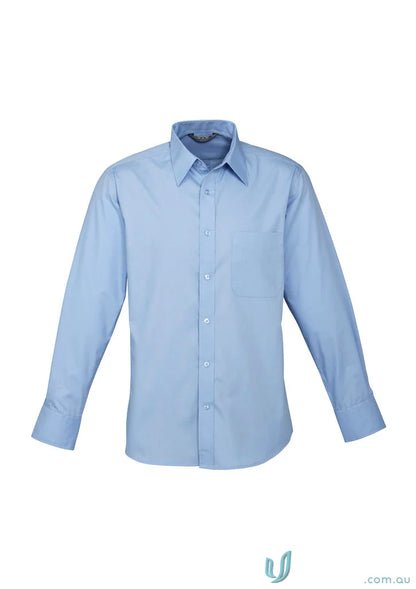 Light blue long-sleeved dress shirt in classic fit for workwear or uniforms, Pronto EMB Men’s LS Shirt