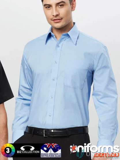 Light blue long-sleeved dress shirt in classic fit for uniforms and workwear options
