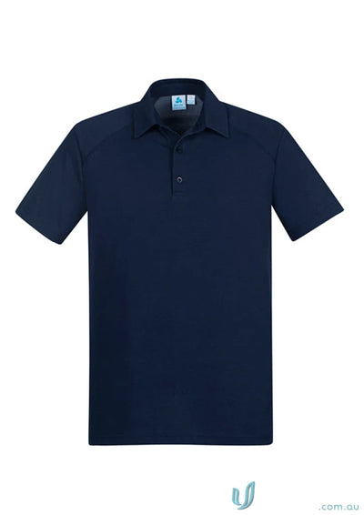 Navy blue short-sleeved polo shirt in Plated Jersey for mens style and work uniforms