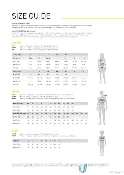 Size guide chart for Pronto EMB Mens Style plated jersey work uniforms