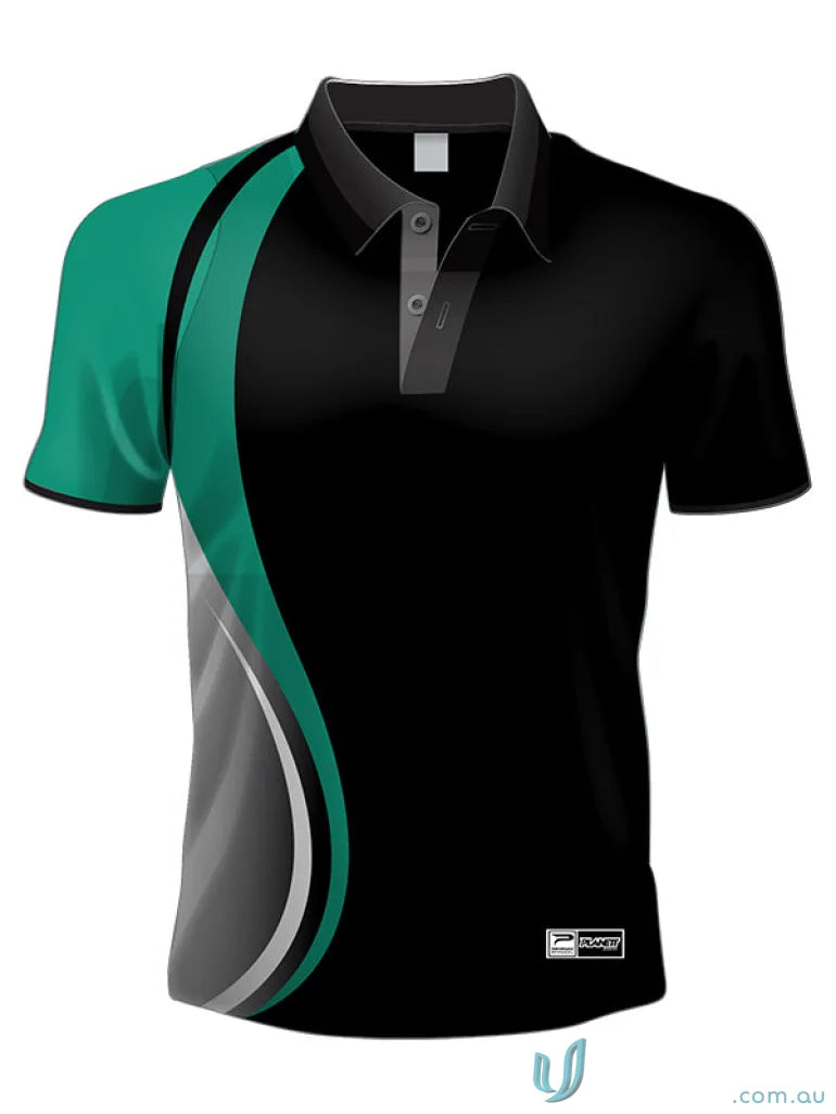 Black and green polo shirt from PS101 Custom Polo, made with sublimated sports fabric