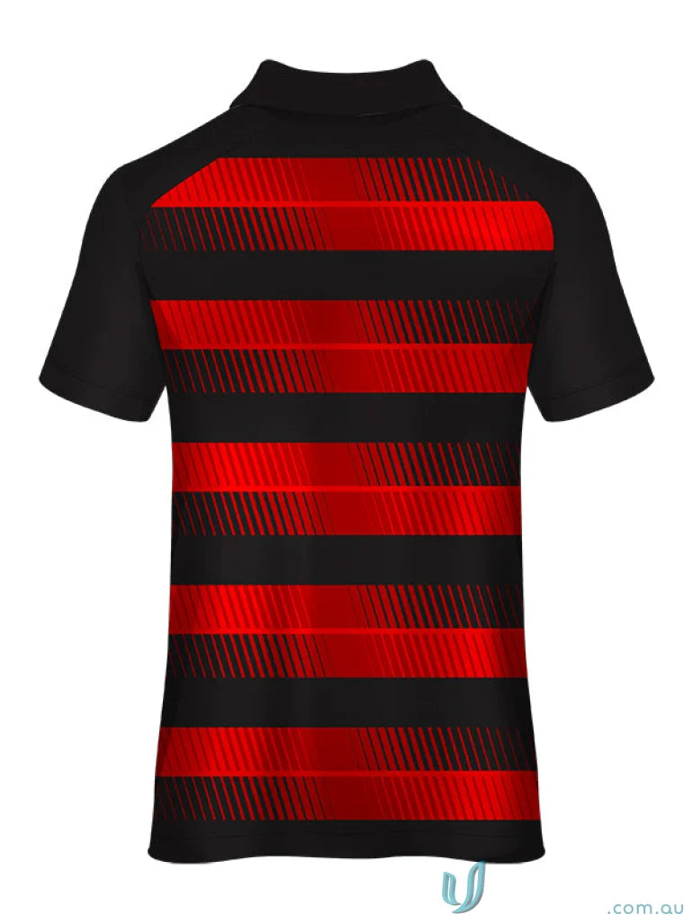 Black and red striped PS102 Custom Polo made with sublimated sports fabric