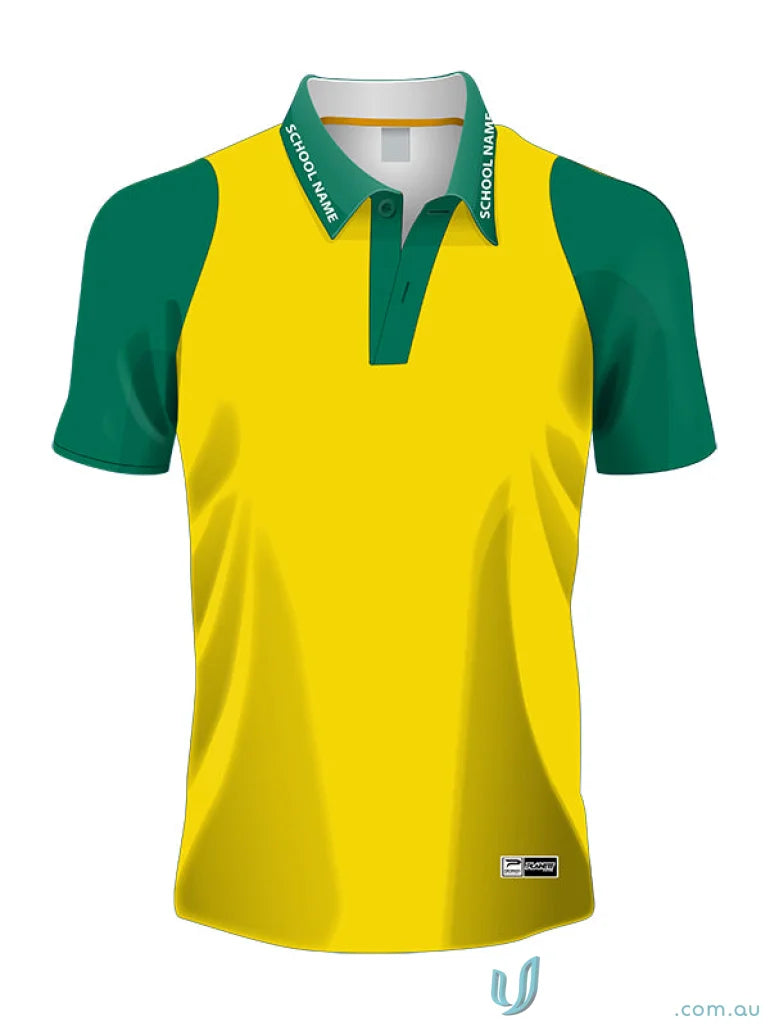 Yellow and green custom made sublimated polo shirt in sports fabric from PS108 Custom Polo