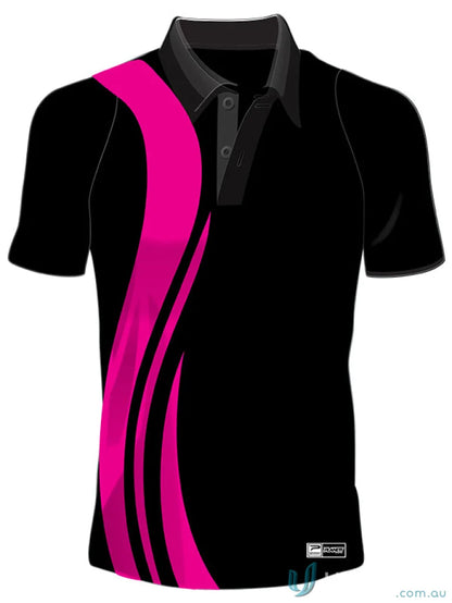 Black polo shirt with pink accents from PS120 Custom Polo, perfect for unique sublimated apparel
