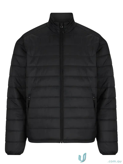 Black quilted puffer jacket perfect for workwear and uniforms casual style