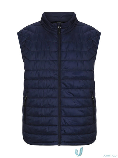 Navy blue quilted puffer vest perfect for workwear or uniforms style